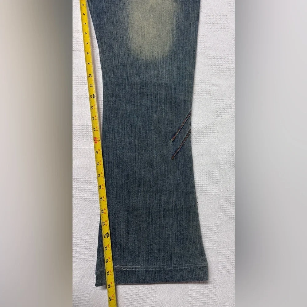 Y2K Jou Jou Gray Wide-Leg Jeans with Brown Zigzag Embroidery